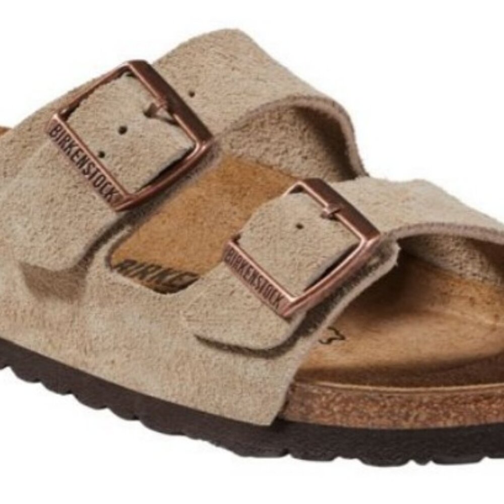 BIRKENSTOCK Women’s Size 39 / 8-8.5 Arizona Taupe Suede 2 Strap Cork Sandals - Picture 4 of 15